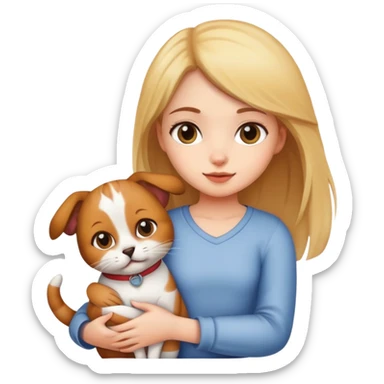 Girl holding a cat and a dog sticker