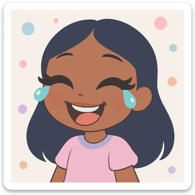 anime Bratz style girl, dark skin, dark hair, crying laughing, glossy lips, big expressive eyes sticker