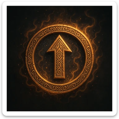 talisman-inspired up arrow in a circle, engraved patterns, mystical aura, magical amulet, ornate sticker
