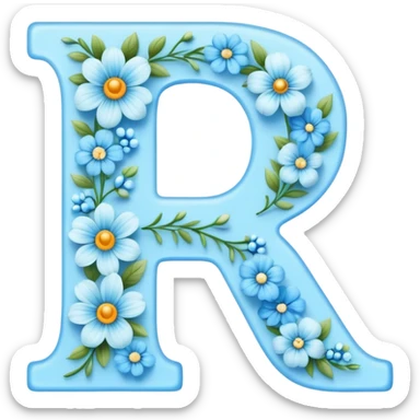 Light-blue flowery romantic alphabet letter sticker