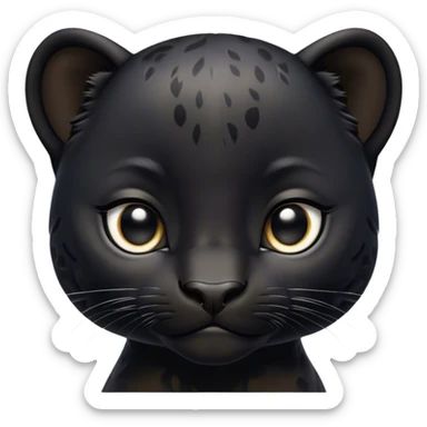 Cinematic Noble Baby black Panther Portrait Emoji, Poised with a touch of regal innocence, featuring a compact, sleek build with soft, dark fur and large, soulful eyes, Simplified yet sharp and sophisticated features, highly detailed, glowing with a gentle, mysterious glow, high shine, intelligent and endearing, stylized with an air of youthful authority, focused and attentive, soft glowing outline, capturing the essence of a tiny jungle guardian that appears ready to pounce out of the screen with effortless charm! sticker
