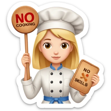 a girl with a board " no cooking skils" sticker