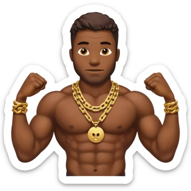 smug muscular shirtless nigerian flexing with gold chain sticker