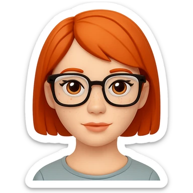 Add glasses to the freckled woman with short hair in emoji style. Remove the background. sticker