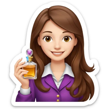 half body pretty long hair girl holding 1 parfume with smile sticker