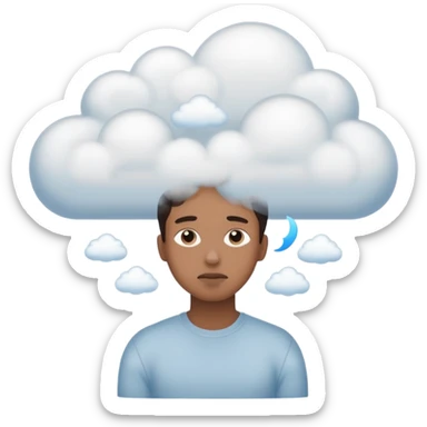 the items in the clound dont u underst<nd so it looks like hes thinking about that  sticker