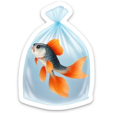 carpa koi in a plastic transparent bag sticker
