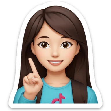Girl with tiktok logo point up with one finger and dark brown hair sticker