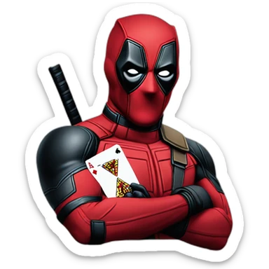 DEADPOOL CON UNA FICHA DE CASINO EN LA MANO sticker