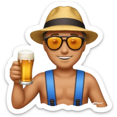 a guy river tubing with a beer  sticker