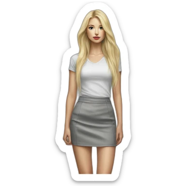 caucasian straight long haired blonde tight grey mini skirt hyperrealist drawing sticker