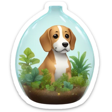 Glass terrarium dog filled with plants sticker