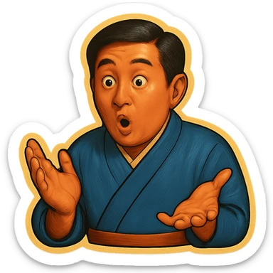 The same Japanese man in traditional kimono looks at the viewer with a surprised look, and his hands are empty sticker