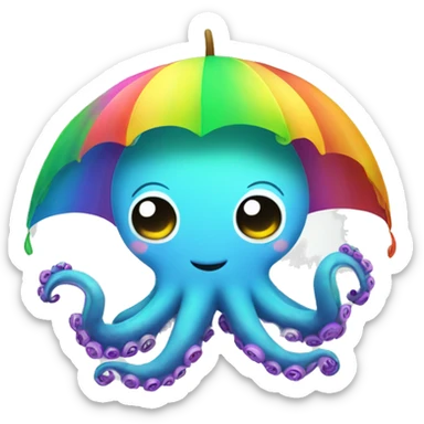 Kawaii vine octopus with rainbow leaves sticker