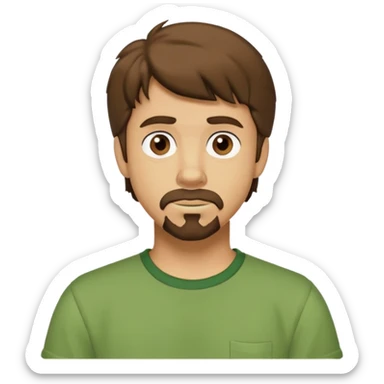 shaggy rogers brunette, with a short goatee no mustache, brown eyes and green tshirt from scooby doo  sticker