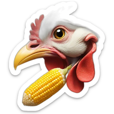 A chicken eating corn sticker