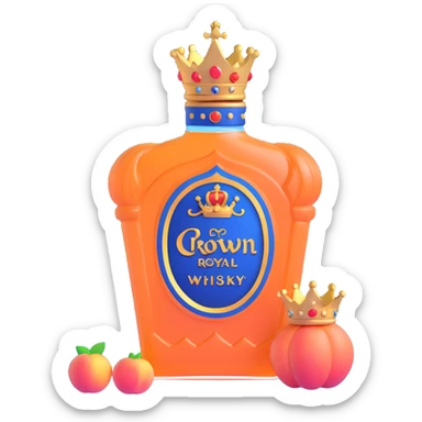 Crown Royal Peach whisky bottle with peach-colored bag and gold crown sticker