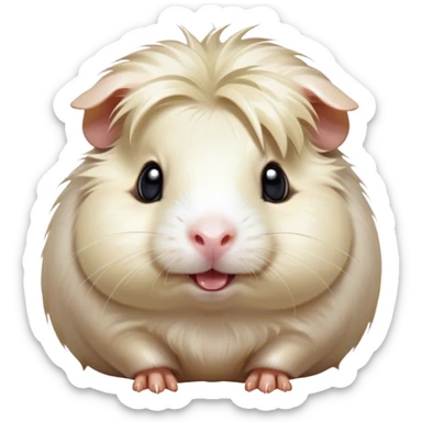 Cinematic Comical White Guinea Pig Portrait Emoji, Head tilted dramatically with an exaggeratedly amused expression, featuring a glossy, pristine white fur with an adorably scrunched face, wide, expressive dark eyes filled with playful disbelief, Simplified yet hilariously expressive features, highly detailed, glowing with a slightly sassy glow, high shine, dramatic yet playful, stylized with an air of cheeky mischief, bright and endearing, soft glowing outline, capturing the essence of a spirited and over-the-top guinea pig, so meme-worthy it feels like it could side-eye its way into internet fame instantly! sticker