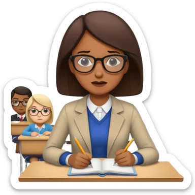 exhausted teacher in a bustling classroom sticker