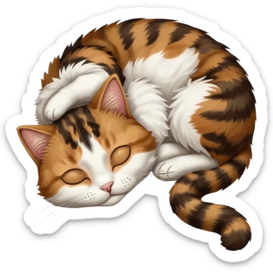 dark brown tabby and white cat sleeping rolled over and upside down sticker