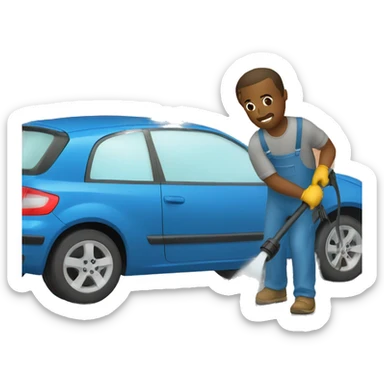 man washing a car with pressure washer sticker