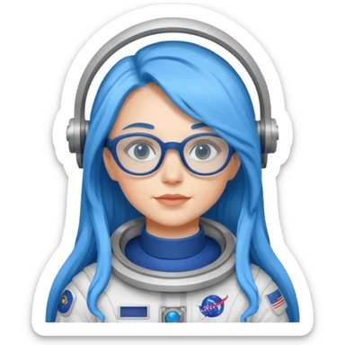 Female astronaut with long blue hair, wear glasses sticker