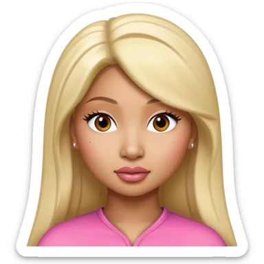 Create an iOS-style emoji of nicki minaj. Neutral facial expression, no emotion. Front-facing head only, clean Apple emoji aesthetic, smooth shading, simple shapes, no text, no accessories, plain background. sticker