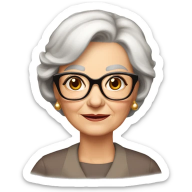 80 years old girl
Short straight brown hair with bob styling
light skin small square 
glasses with refined frame
Brown eyes with cat eye liner sticker