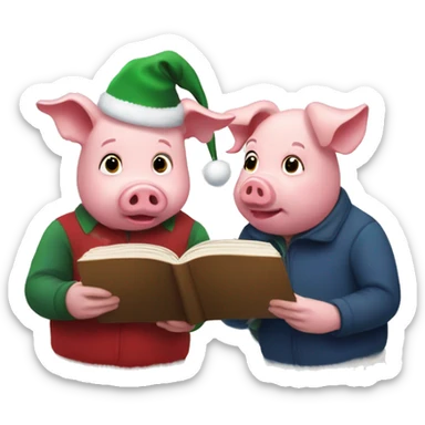 Christmas pig small reading with two boys sticker