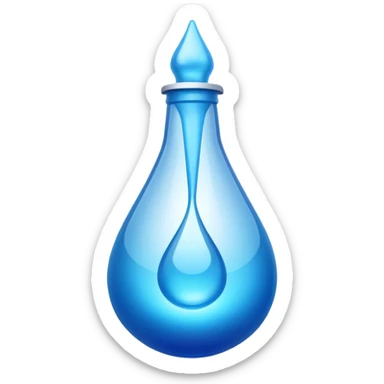 "Abstract logo symbol representing plastic blow molding, a drop of blue liquid plastic transforming into a solid bottle shape, futuristic, metallic texture, blue and silver gradient, white background, high definition app icon." sticker
