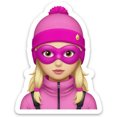 blonde girl wearing pink ski mask with pretty eyelashes  sticker