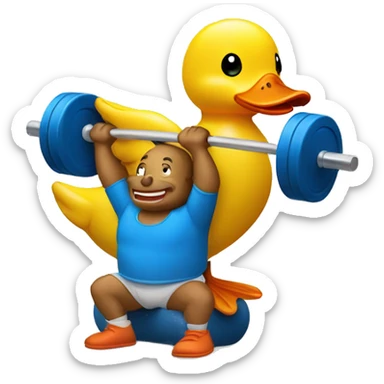 a rubber duck lifting weights, side view sticker
