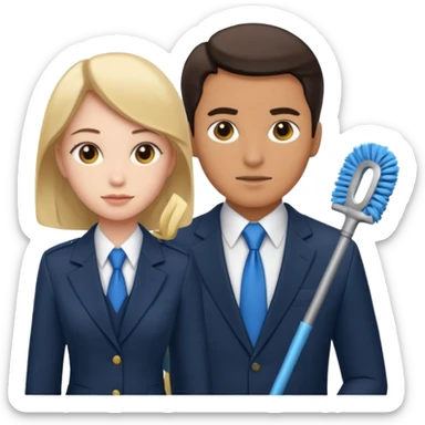 detective man interviewing cleaning girl  sticker