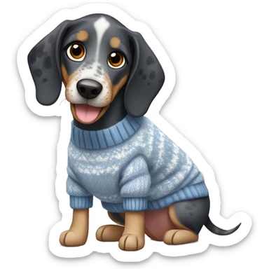 Miniature bluetick hound wearing a sweater that says I love Gram sticker