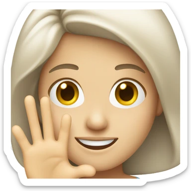 White woman smiling while waving sticker