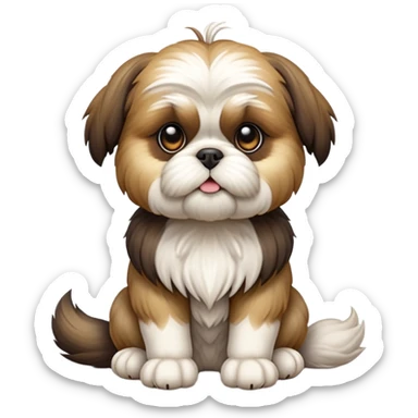 cinematic-[Shish tzu]-realistic-full-body-sitting-emoji,-tail-resting-loosely-beside-its-paws,-head-tilted-dramatically, -scruffy-fur,-simplified-yet-realistic-focused-features,-highly-detailed,-glowing-with-an-almost-sarcastic-glow sticker