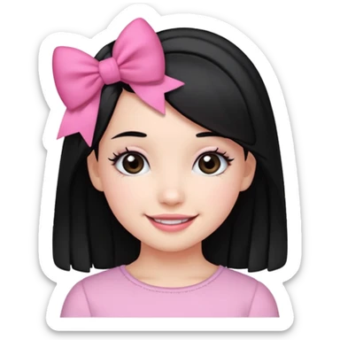 Girl with cute black  eyes  and black hair and pink bow in her side of her hair sticker