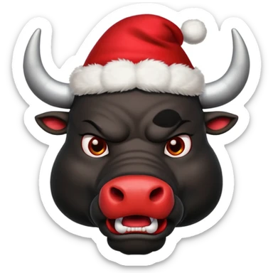 black angry powerful with red New Year's hat with white horns bull emoji sticker