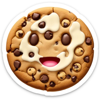 chocolate chip cookie with a clear bite mark and scattered crumbs, minimal colorful emoji style sticker