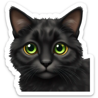 fluffy black tortoiseshell cat with green eyes and large pupils sticker