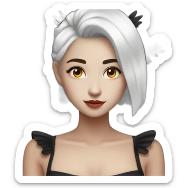 a girl with white hair that is in a undercut and she has red eyes and black angel wings and she has a maid dress on sticker