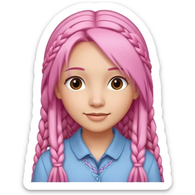 A light-skinned woman with long straight pink hair, lightly styled with small braids, brown eyes, and a gentle smile. sticker