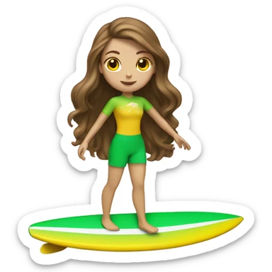 brown hair white girl surfing green yellow surf board sticker
