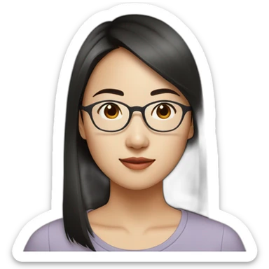 26 year old asian woman rounded face short straight dark hair and brown rectangle glasses sticker