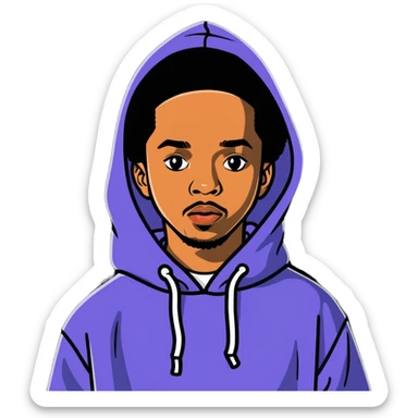 Earl Sweatshirt with hoodie and his distinctive look sticker