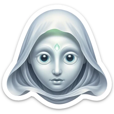 Regal and mysterious, with a flowing, sheet-like form draped in silvery-white hues, softly billowing as if caught in an unseen breeze, eye holes glowing with deep, thoughtful wisdom, simplified yet sophisticated, highly detailed, with a soft spectral radiance, high shine, exuding quiet authority, with a glowing outline that captures the essence of an ancient, noble spirit drifting through time! sticker