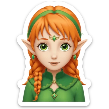 Orange Haired Elf, Elf girl with orange ponytail hair sticker