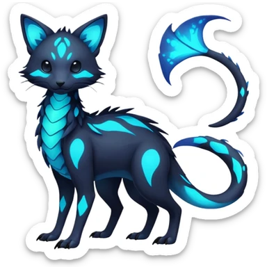 Rare realistic dark-neon glowing bioluminescent edgy badass epic pretty beautiful handsome gorgeous aesthetic colorful vibrant Vernid-Trico-species-Fakemon-creature by LiLaiRa, 4 legs, 1 tail, random markings, (full body) sticker