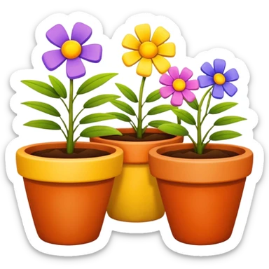 flower pots object icon, colorful plant pots with blooming flowers, ceramic and clay textures, vibrant garden vibe, 3D cartoon style, mobile game icon style, centered composition, clean background, no text, no watermark
 sticker
