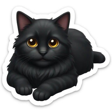 Fluffy black cat laying down sticker